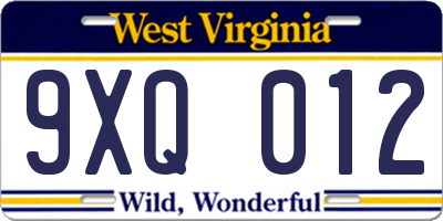 WV license plate 9XQ012