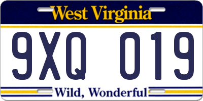 WV license plate 9XQ019