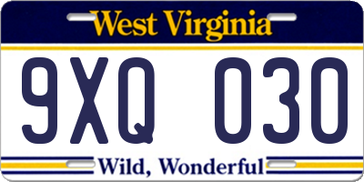 WV license plate 9XQ030