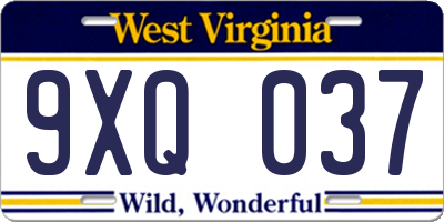 WV license plate 9XQ037