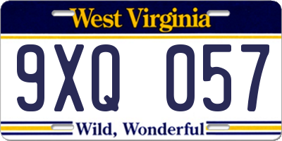 WV license plate 9XQ057