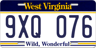 WV license plate 9XQ076