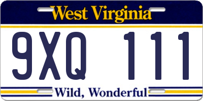 WV license plate 9XQ111