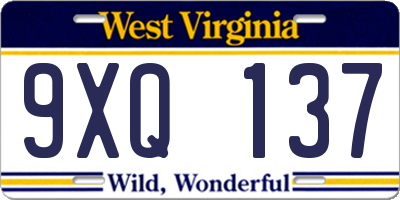 WV license plate 9XQ137