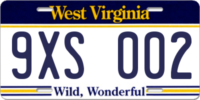 WV license plate 9XS002