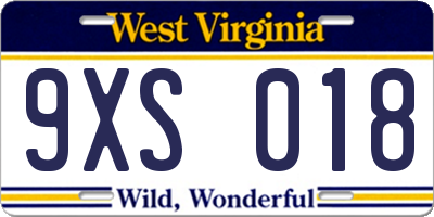 WV license plate 9XS018