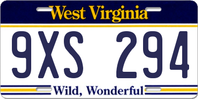 WV license plate 9XS294