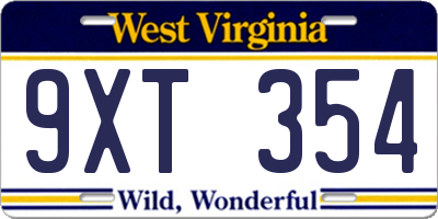 WV license plate 9XT354