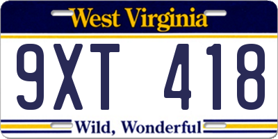 WV license plate 9XT418