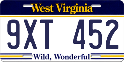 WV license plate 9XT452