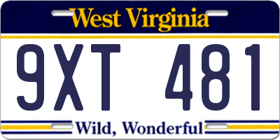 WV license plate 9XT481