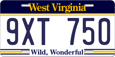 WV license plate 9XT750