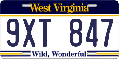 WV license plate 9XT847