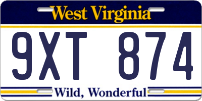 WV license plate 9XT874