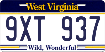 WV license plate 9XT937