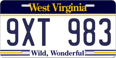 WV license plate 9XT983