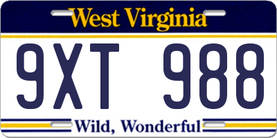 WV license plate 9XT988