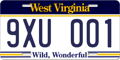 WV license plate 9XU001