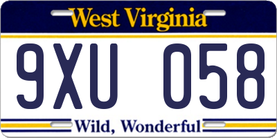 WV license plate 9XU058