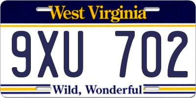 WV license plate 9XU702