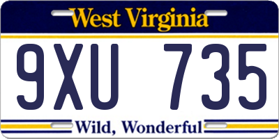 WV license plate 9XU735