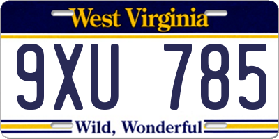 WV license plate 9XU785