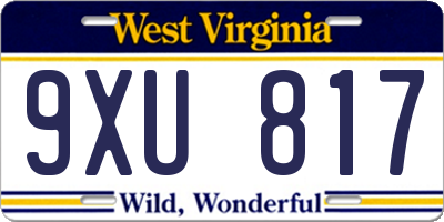 WV license plate 9XU817