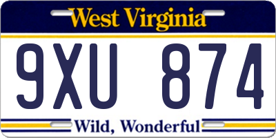 WV license plate 9XU874