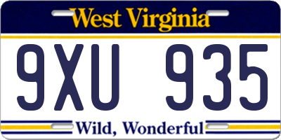 WV license plate 9XU935