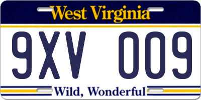 WV license plate 9XV009