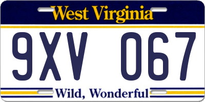 WV license plate 9XV067