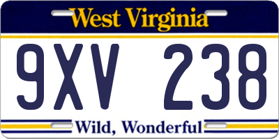 WV license plate 9XV238