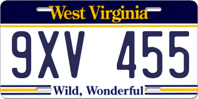WV license plate 9XV455