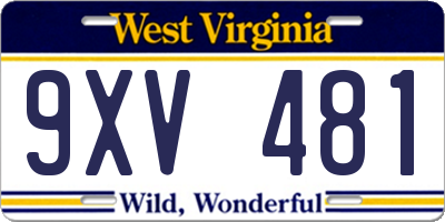 WV license plate 9XV481