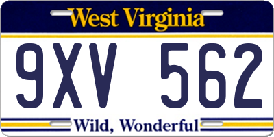 WV license plate 9XV562