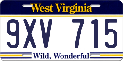 WV license plate 9XV715