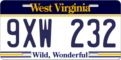 WV license plate 9XW232
