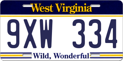 WV license plate 9XW334