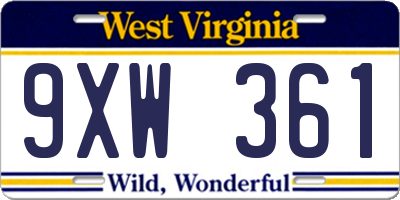 WV license plate 9XW361