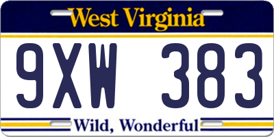 WV license plate 9XW383