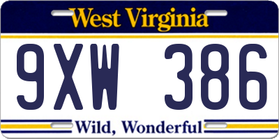 WV license plate 9XW386