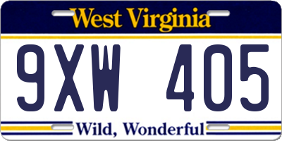 WV license plate 9XW405