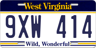 WV license plate 9XW414