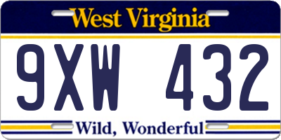 WV license plate 9XW432