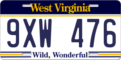 WV license plate 9XW476