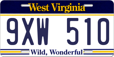 WV license plate 9XW510