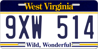 WV license plate 9XW514