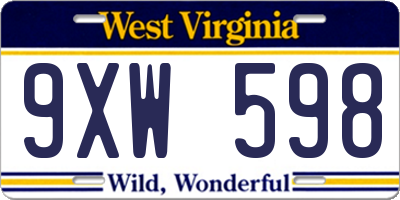 WV license plate 9XW598