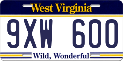 WV license plate 9XW600
