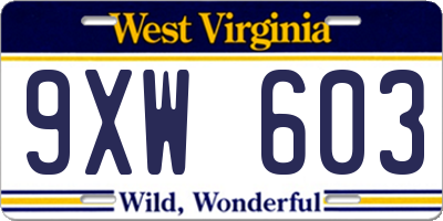 WV license plate 9XW603